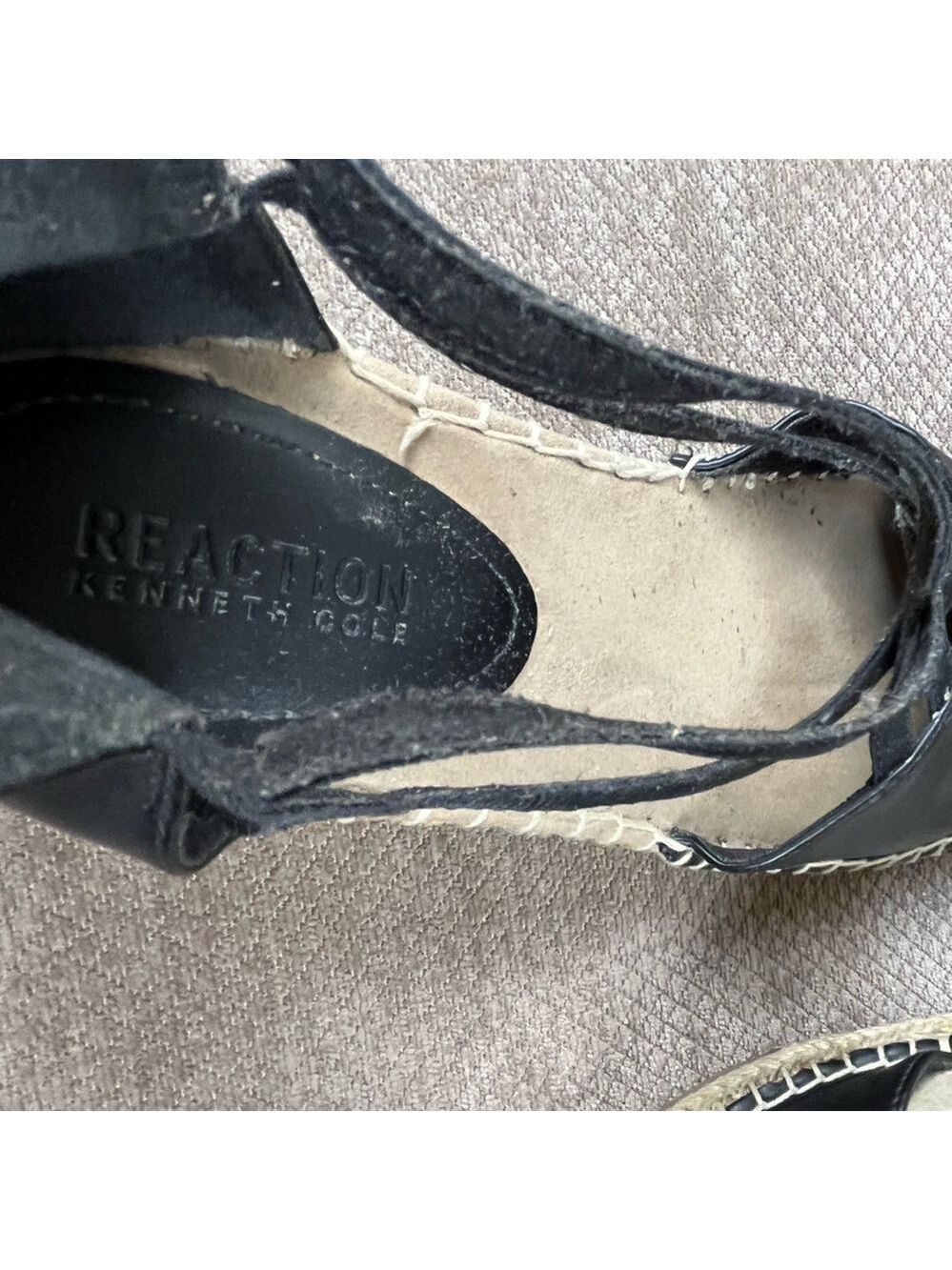 Kenneth Cole Reaction Womens Black Elastic Espadrille Wedge Sandals Sz 10 EUC - Picture 7 of 12